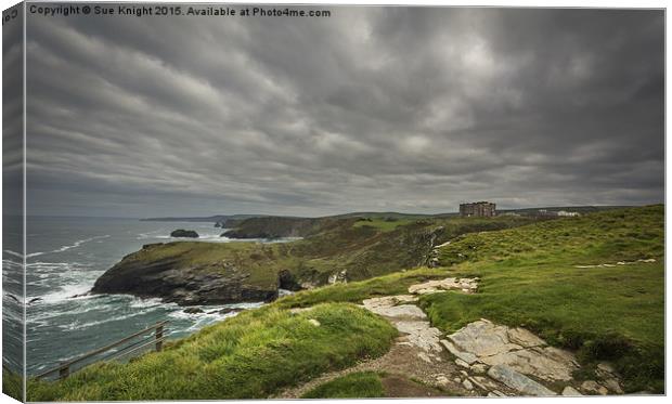  Stormy skies at Tintagel,Cornwall Canvas Print by Sue Knight