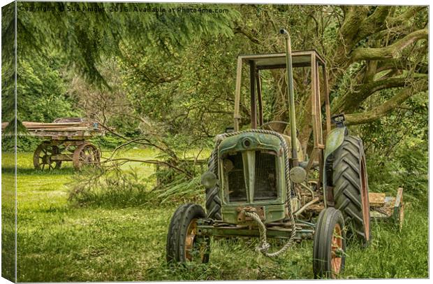 Abandoned Tractor amongst woodland Canvas Print by Sue Knight