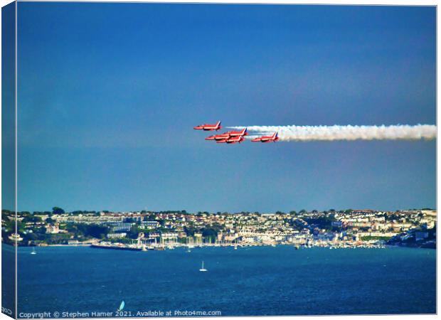 Red Arrows  flying past Brixham Canvas Print by Stephen Hamer