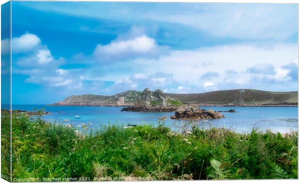 View from Bryher to Tresco Canvas Print by Stephen Hamer