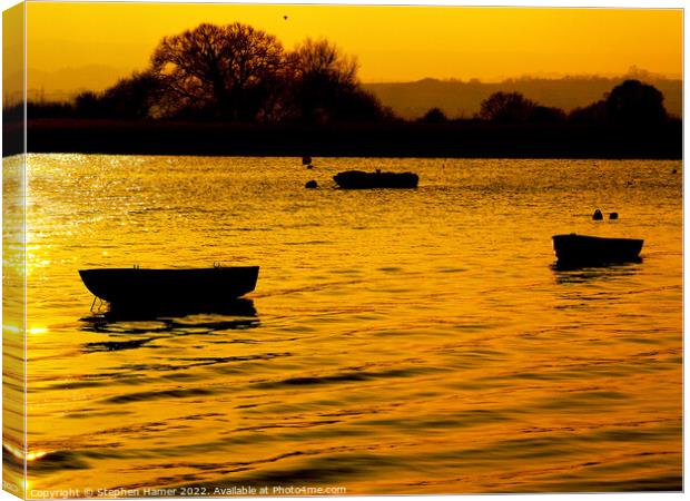 Sunset Silhouetted Boats Canvas Print by Stephen Hamer