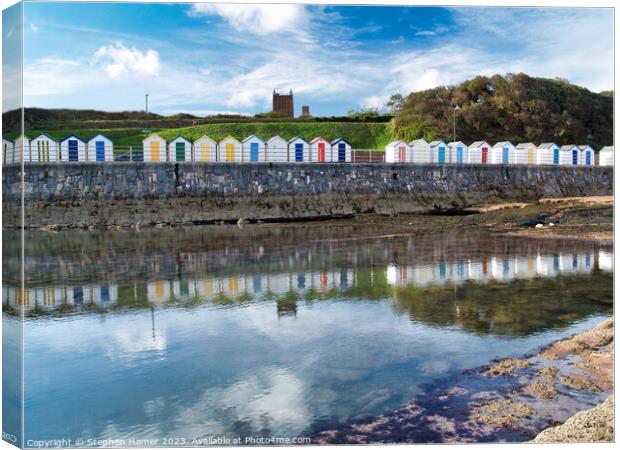 Beach Huts and Reflections Canvas Print by Stephen Hamer