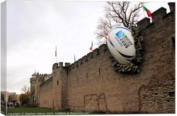 Cardiff Castle with Rugby Ball Canvas Print by Stephen Hamer