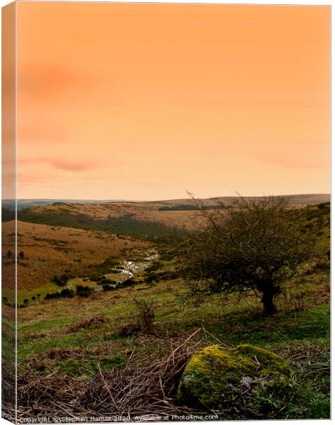 Orange Skies over Dartmoor Canvas Print by Stephen Hamer