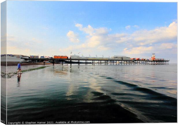 Paddling by Paignton Pier Canvas Print by Stephen Hamer