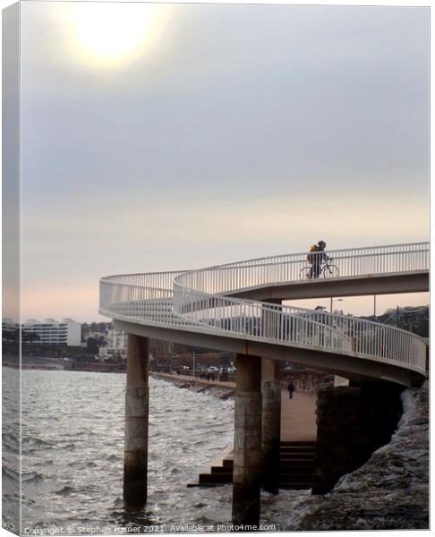 Cyclist crossing the Seafront Bridge Canvas Print by Stephen Hamer