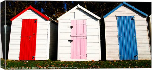 Three Beach Huts Canvas Print by Stephen Hamer