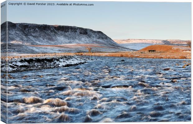 The River Tees and Cronkley Fell in Winter, Teesdale, UK Canvas Print by David Forster