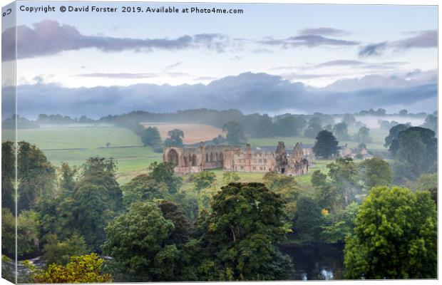 Egglestone Abbey Autumn Mist, Teesdale Canvas Print by David Forster