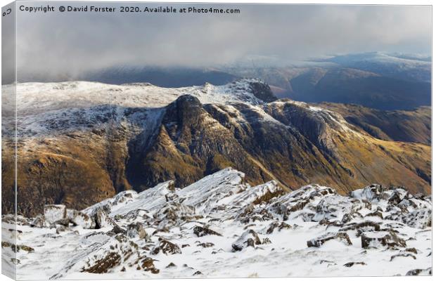 Bowfell Winter View, Lake District Canvas Print by David Forster