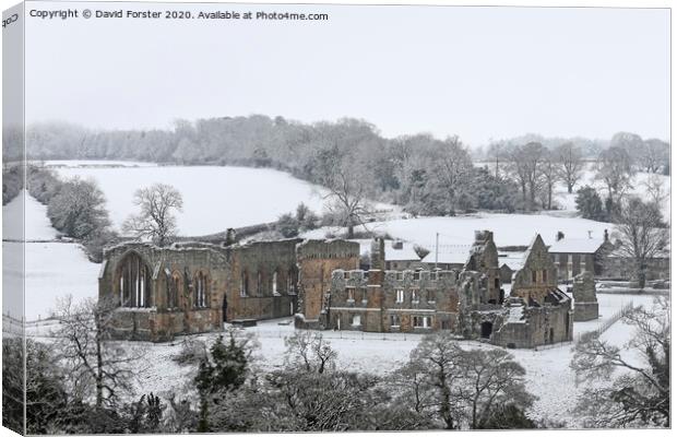 A Misty Winter Morning at Egglestone Abbey, Barnard Castle, Coun Canvas Print by David Forster
