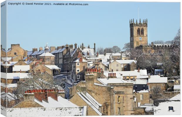 Barnard Castle and St Mary’s Parish Church in Winter, Teesdale Canvas Print by David Forster