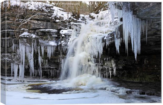 Summerhill Force and Gibsons Cave in Winter, Bowlees, Teesdale,  Canvas Print by David Forster