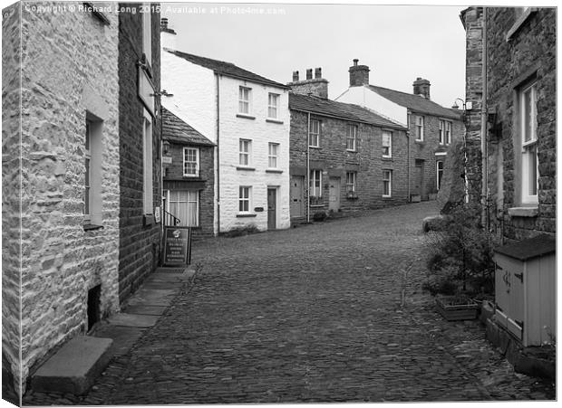  Monochrome Street view in the village of Dent Canvas Print by Richard Long