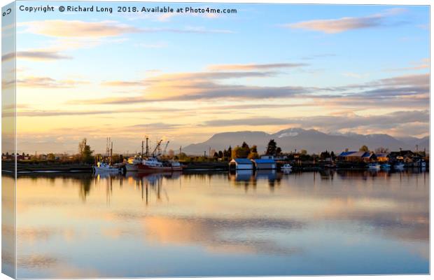 Late evening sun on Fishing boats moored on the Fr Canvas Print by Richard Long