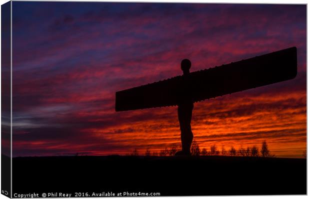 Fiery sunset at the Angel of the North Canvas Print by Phil Reay