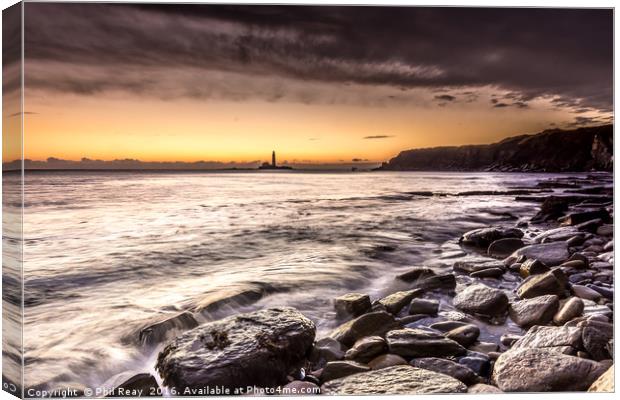 St Mary`s island at sunrise Canvas Print by Phil Reay