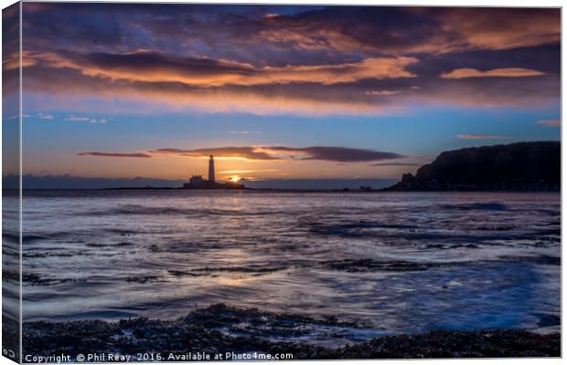 St Mary`s island at sunrise Canvas Print by Phil Reay