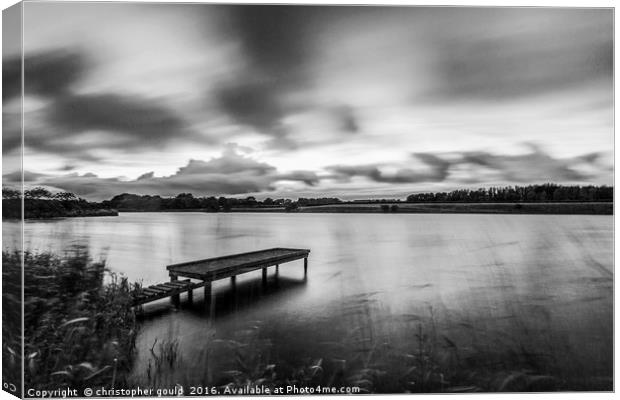 Black and white jetty at lake Canvas Print by christopher gould