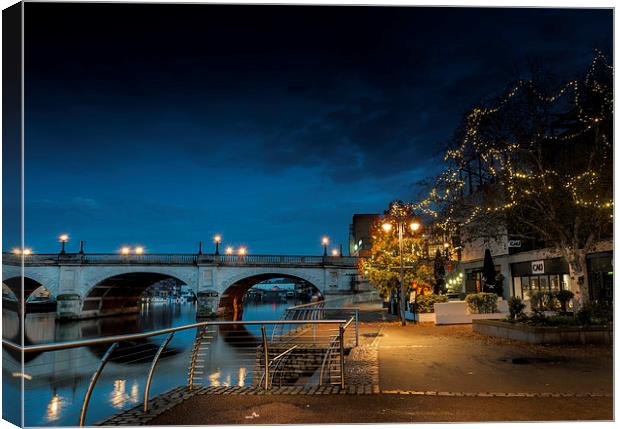  Xmas LIghts By the Thames at Kingston Canvas Print by Colin Evans