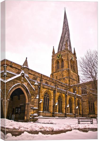 The Crooked Spire In The Snow Canvas Print by Michael South Photography