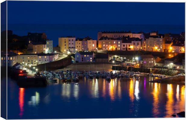 Tenby Harbour At Night Canvas Print by Michael South Photography