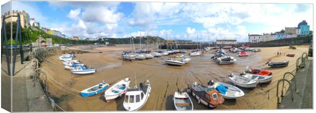 Tenby Harbour Panoramic.  Canvas Print by Michael South Photography