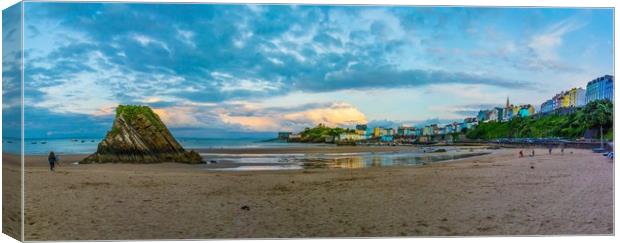 Tenby panoramic sunset  Canvas Print by Michael South Photography