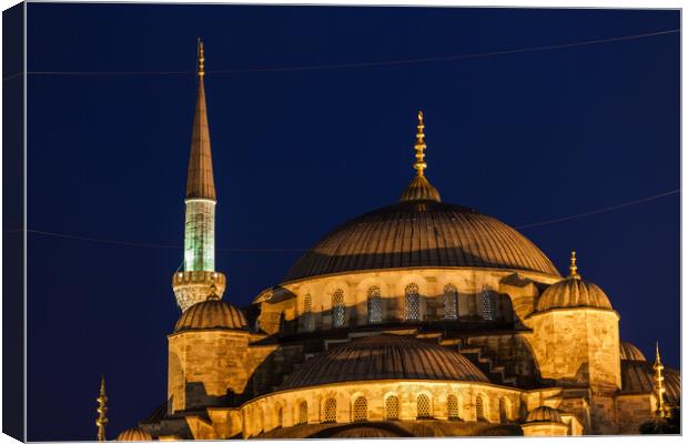 Blue Mosque Domes At Night In Istanbul Canvas Print by Artur Bogacki