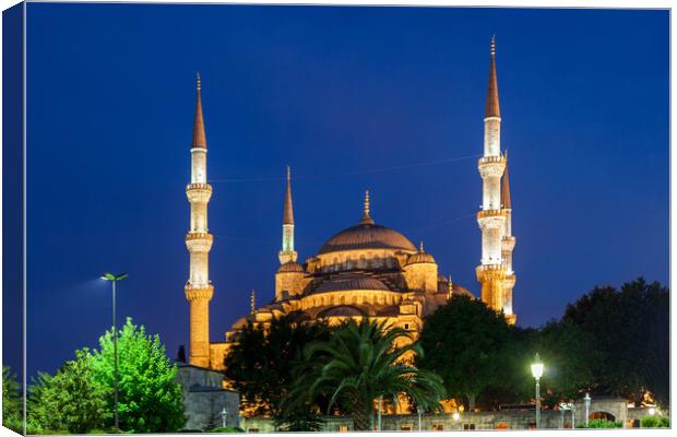 Blue Mosque at Night in Istanbul Canvas Print by Artur Bogacki