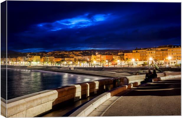 City Skyline of Nice in France at Night Canvas Print by Artur Bogacki