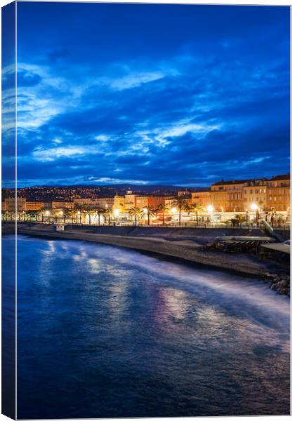 City of Nice at Blue Hour Evening in France Canvas Print by Artur Bogacki