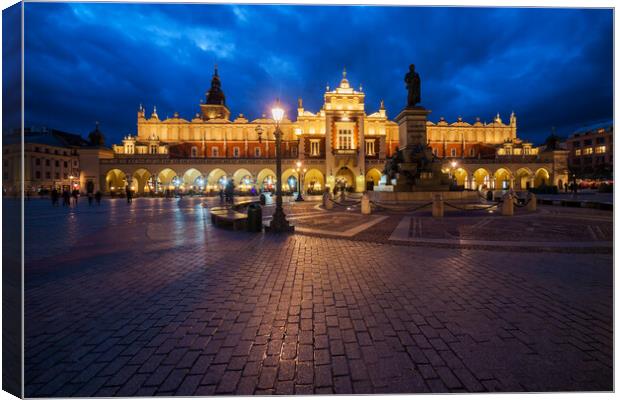 Krakow Main Square At Night In Poland Canvas Print by Artur Bogacki