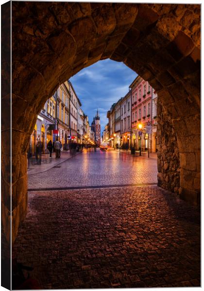 Florianska Gate and Street in Krakow at Dusk Canvas Print by Artur Bogacki