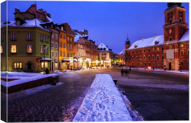 Old Town in City of Warsaw on Winter Night Canvas Print by Artur Bogacki