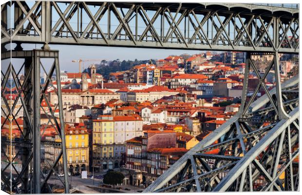 Old Town Of Porto Through Dom Luis I Bridge Canvas Print by Artur Bogacki