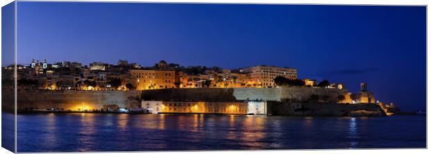 Night Panorama of Valletta City In Malta Canvas Print by Artur Bogacki