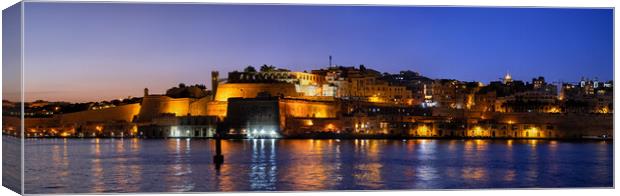 Panorama Of Valletta City In Malta At Night Canvas Print by Artur Bogacki
