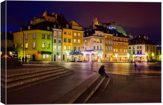 Night in Old Town of Warsaw City in Poland Canvas Print by Artur Bogacki