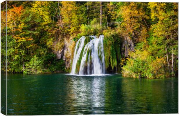 Plitvice Lakes Autumn Landscape With Waterfall Canvas Print by Artur Bogacki