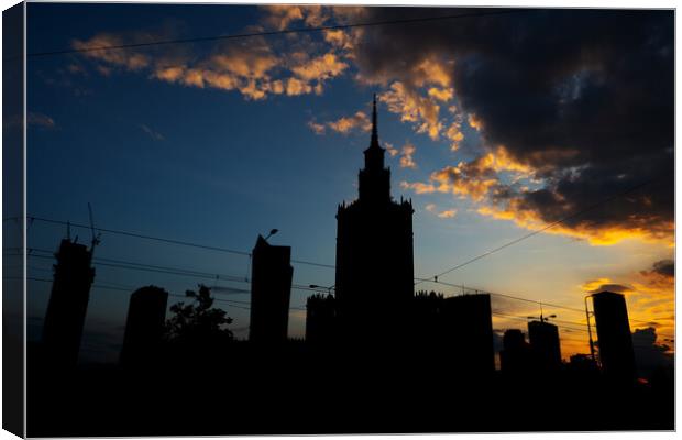 Warsaw City Downtown Skyline Silhouette At Sunset Canvas Print by Artur Bogacki