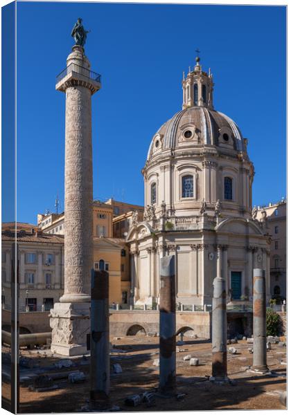 Trajan Column and Church in Rome Canvas Print by Artur Bogacki
