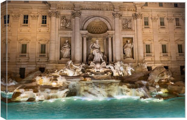 Trevi Fountain By Night In Rome Canvas Print by Artur Bogacki