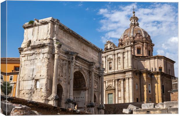 Arch And Church In Ancient Rome Canvas Print by Artur Bogacki