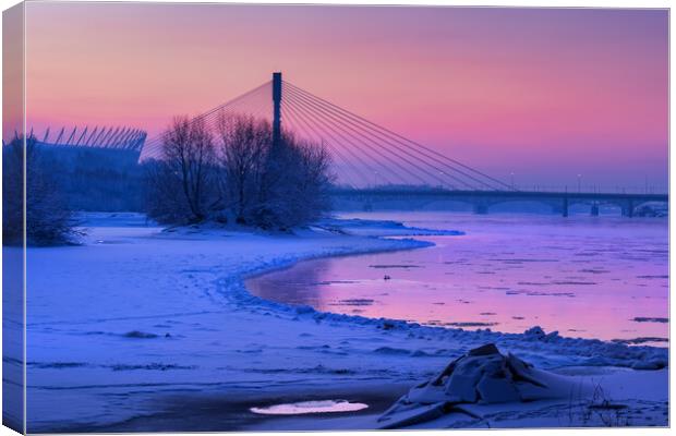 Vistula River In Warsaw At Winter Dawn Canvas Print by Artur Bogacki