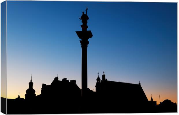 Warsaw Old Town Silhouette Skyline At Dusk Canvas Print by Artur Bogacki