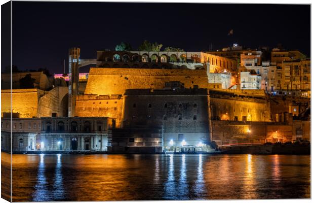 Old City Of Valletta In Malta By Night Canvas Print by Artur Bogacki
