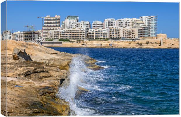 Sliema Town Skyline And Sea Shore In Malta Canvas Print by Artur Bogacki