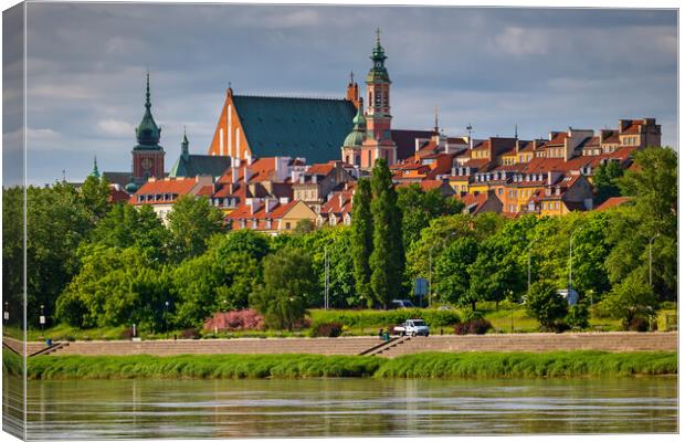 Riverside Skyline Of Warsaw City Canvas Print by Artur Bogacki