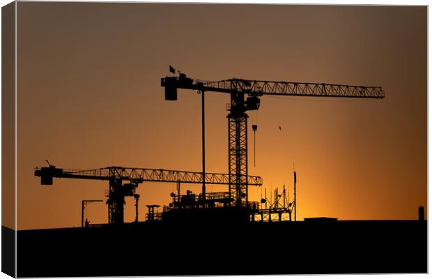 Cranes Silhouette Against Sunset Sky Canvas Print by Artur Bogacki